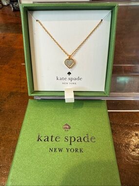 kate spade Gold Heart Pendant Necklace with White Inlay